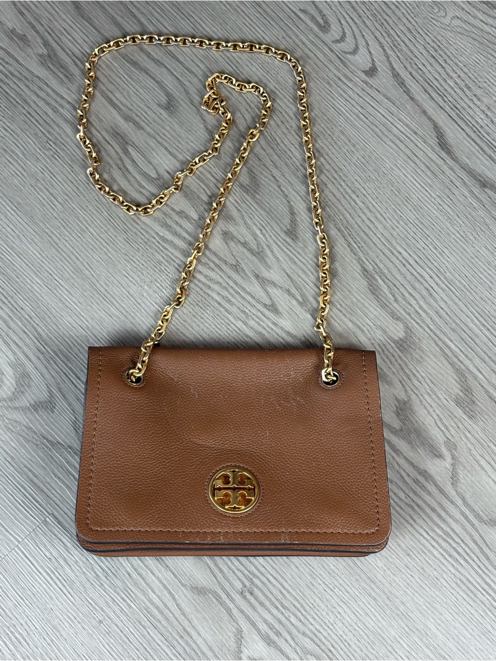 Tory Burch Tan Leather Crossbody with Gold Chain